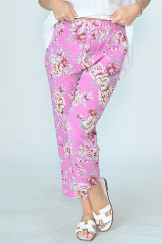 Floral Linen Pants - Hot Pink - CA20141-62 HP - allaboutagirl