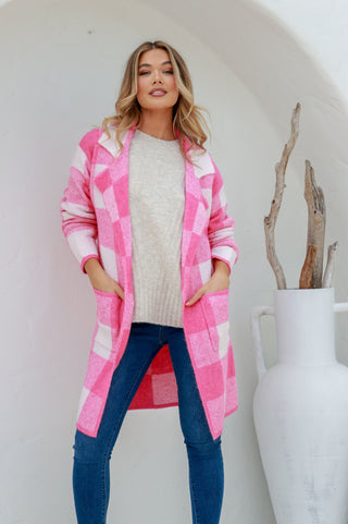 Grace+Co Checked Coatigans - Hot Pink/White - B5643 - allaboutagirl