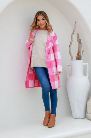 Grace+Co Checked Coatigans - Hot Pink/White - B5643 - allaboutagirl