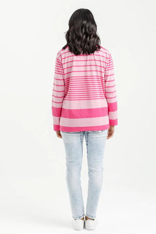 Homelee Long Sleeve Chris Top - Irregular Pink Stripe with Pastel Pink X - HL287 03 - allaboutagirl