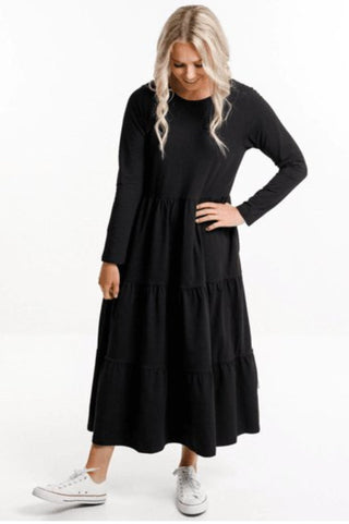 Long Sleeve Kendall Dress - Black - HL398 BLK - allaboutagirl