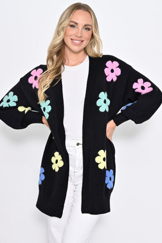 New U Collection Long Floral Cardigans - Black - W401-2 - allaboutagirl