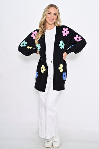 New U Collection Long Floral Cardigans - Black - W401-2 - allaboutagirl