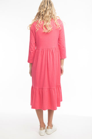 Orientique Vee Neck Essentials Dress - Paradise Pink - 51889 - allaboutagirl