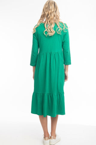 Orientique Vee Neck Essentials Dress - Pine Green - 51889 - allaboutagirl