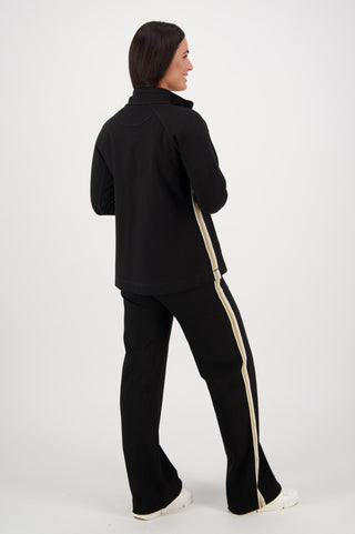 Vassalli Wide Leg Joggers With Side stripe Panel - Black - 5006 - allaboutagirl