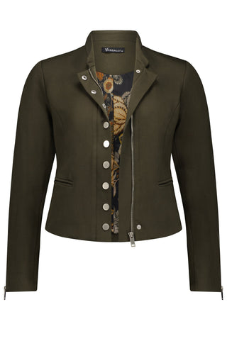 Vassalli Zip Up Military Jacket With Button Detail - Khaki SS - 2067 - allaboutagirl