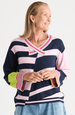 Crazy Stripe Vee Knit - All About A Girl