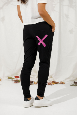 Apartment Pants - Black with Candy Stripe Cross