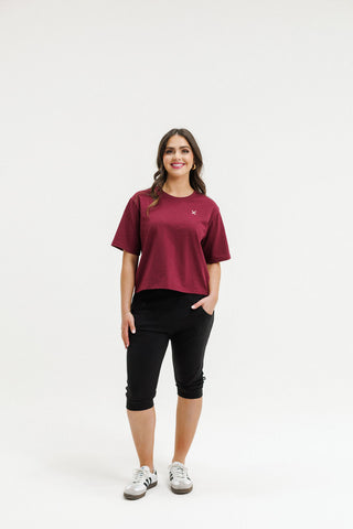 Apartment Pant 3/4 - Black with Merlot/Blush Cross