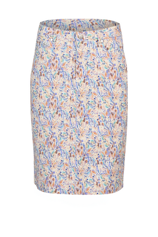 Printed Denim Skirt With Back Vent - Amalfi