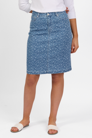 Printed Denim Skirt - Ditsy Floral