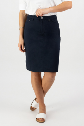 Poplin Skirt With Back Vent - Navy