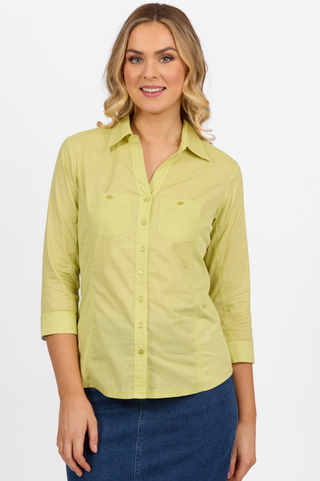 Button Up Shirt With Rib Panels - Apple