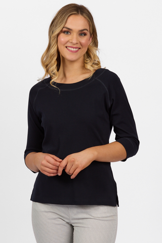 Boat Neck 3/4 Sleeve Top - Ink