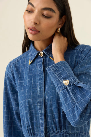 Sloane Denim Maxi Dress - Check