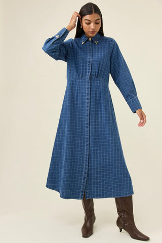 Sloane Denim Maxi Dress - Check
