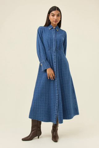 Sloane Denim Maxi Dress - Check