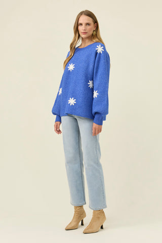 Miru Stitch Flower Jumper - Cobalt