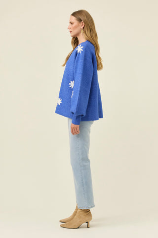 Miru Stitch Flower Jumper - Cobalt