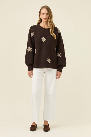Miru Stitch Flower Jumper - Chocolate