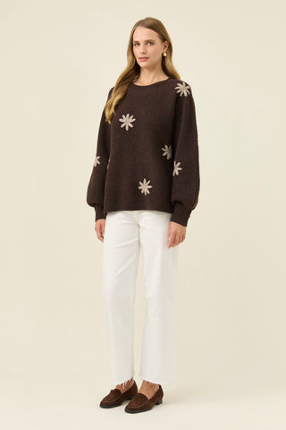 Miru Stitch Flower Jumper - Chocolate