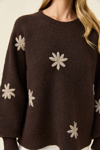 Miru Stitch Flower Jumper - Chocolate