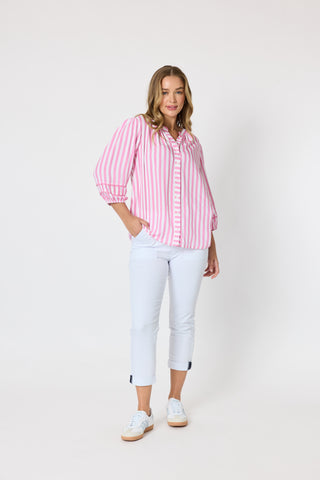 Montecito Stripe Top - Lipstick/White Stripe