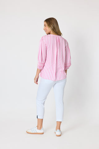 Montecito Stripe Top - Lipstick/White Stripe