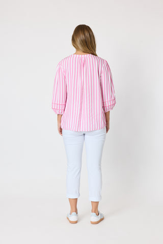 Montecito Stripe Top - Lipstick/White Stripe