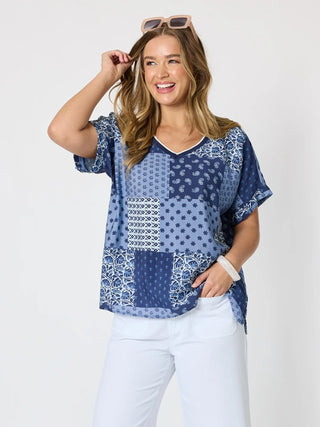 Threadz Costa Mesa Print Top Navy Multi, Front view | AAAG
