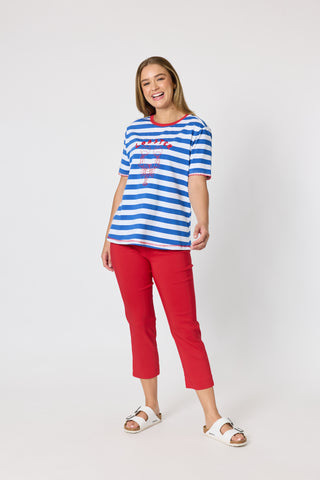 Rhode Island Stripe Tee - Azure/White