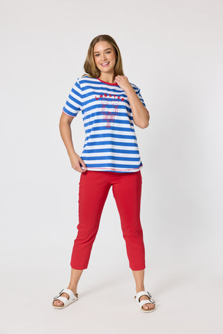 Rhode Island Stripe Tee - Azure/White
