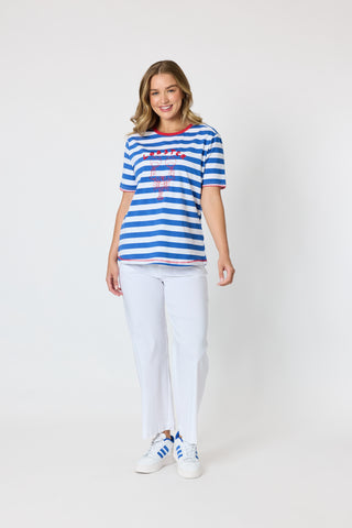 Rhode Island Stripe Tee - Azure/White