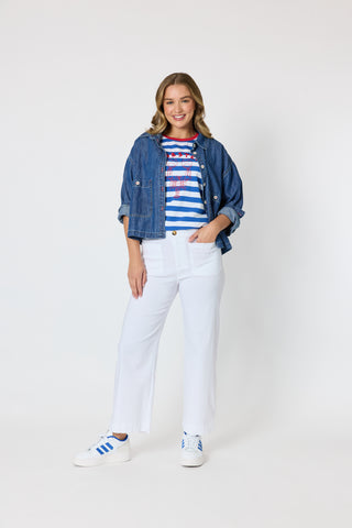 Rhode Island Stripe Tee - Azure/White