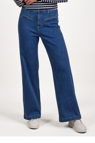 Wide Leg Full Length Jeans - Blue Wash