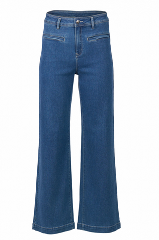 Wide Leg Full Length Jeans - Blue Wash