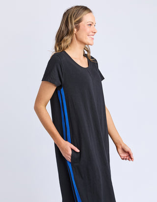 Recovery Short Sleeve Dress - Black With Blue Stripes