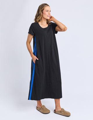 Recovery Short Sleeve Dress - Black With Blue Stripes