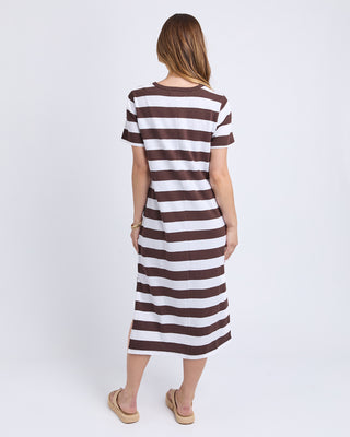 Foxwood Tallow Dress Coffee/White Stripe, Side view | AAAG