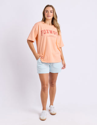Foxwood Interval Short Sleeve Tee Neon Peach, Styled front | AAAG