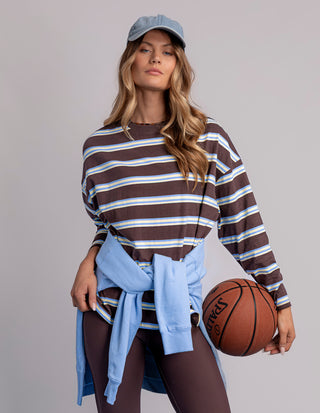 Harper Stripe Long Sleeved Tee - Coffee Multi Stripe