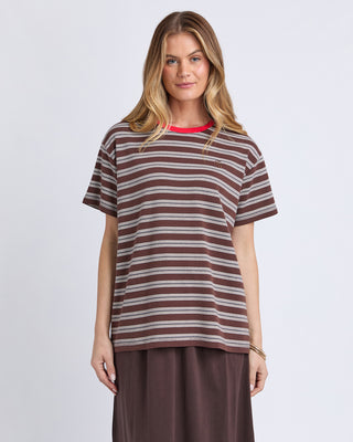 Foxwood Cali Stripe Tee Brown/Red, Front view | AAAG