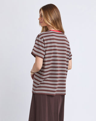 Foxwood Cali Stripe Tee Brown/Red, Back view | AAAG
