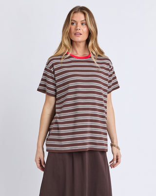Foxwood Cali Stripe Tee Brown/Red, Detail view | AAAG