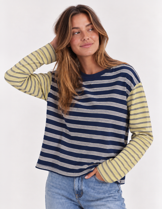 Mashup Stripe Long Sleeve Tees - Blue/Green