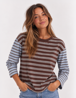 Mashup Stripe Long Sleeve Tees - Chocolate/Blue
