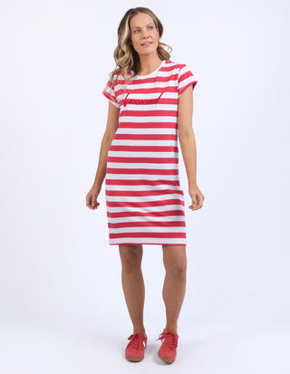 Signature Stripe Tee Dress - Cayenne/White Stripe