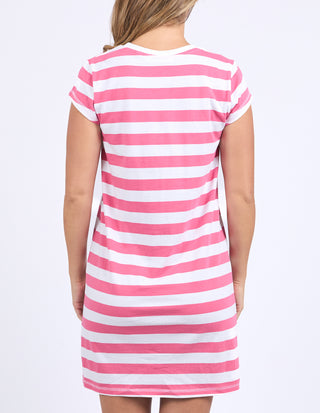 Signature Stripe Tee Dress - Hot Pink/White Stripe