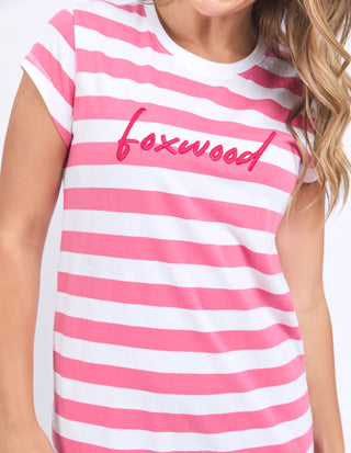 Signature Stripe Tee Dress - Hot Pink/White Stripe